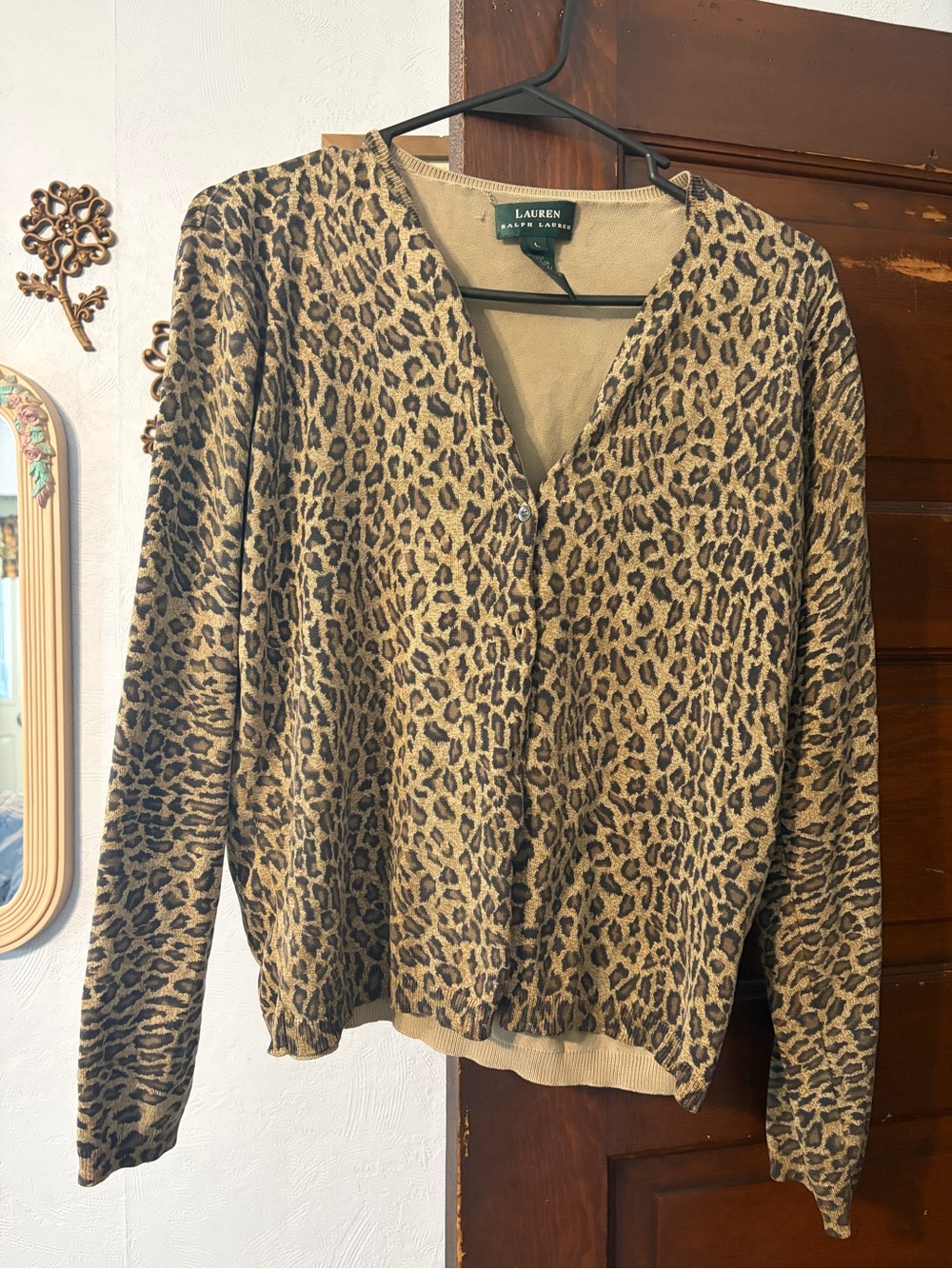 Vintage Lauren Ralph Lauren Leopard Print V-Neck Cardigan